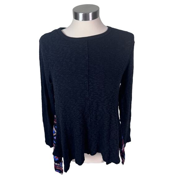 Max Jeans Small Black Top Geometric Print on Back Long Sleeve Cotton Blend - Picture 1 of 6